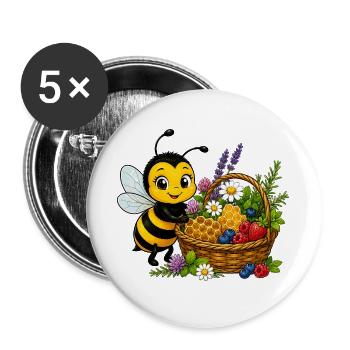 Biene Honig Imker Honigwabe Blumen Wiese Insekt - Buttons groß 56 mm (5er Pack) - Weiß - Vorne