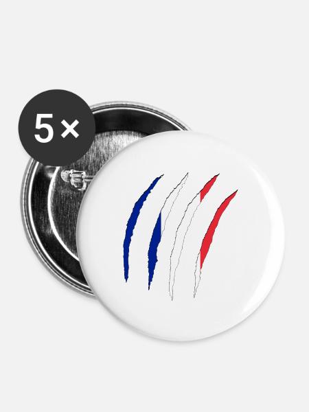 Französische Flagge,  Frankreich  - Buttons groß 56 mm (5er Pack) - Weiß