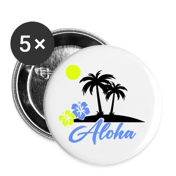 Écriture néon Hibiscus Aloha - Lot de 5 grands badges (56 mm) - blanc - Devant