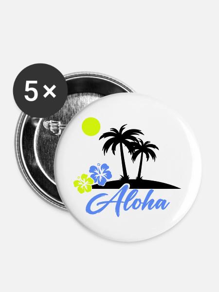 Aloha Hibiskus Neon Script - Buttons groß 56 mm (5er Pack) - Weiß