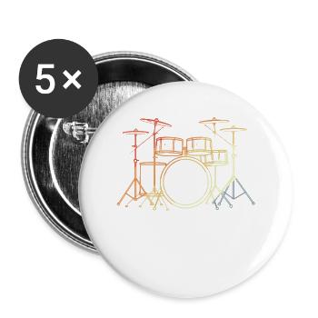 Schlagzeug Line Art Vintage - Buttons groß 56 mm (5er Pack) - Weiß - Vorne