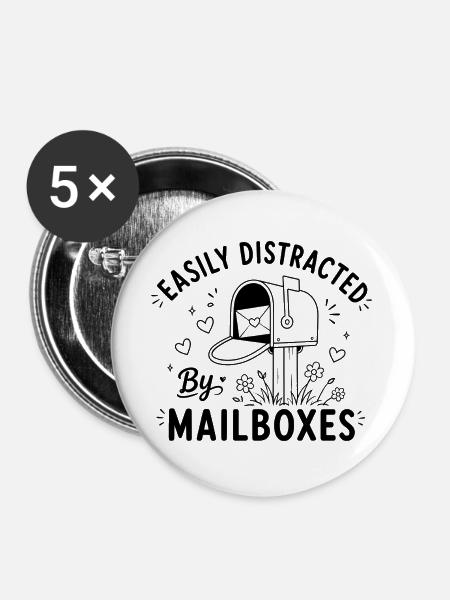 Easily Distracted By Mailboxes - Post Postbote - Buttons groß 56 mm (5er Pack) - Weiß