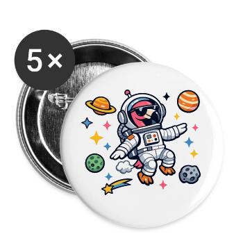 Astronaut Cartoon in Space Flamingo - Buttons large 2.2''/56 mm (5-pack) - white - Front