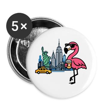 Flamingo meets New York – Coffee Break - Buttons large 2.2''/56 mm (5-pack) - white - Front