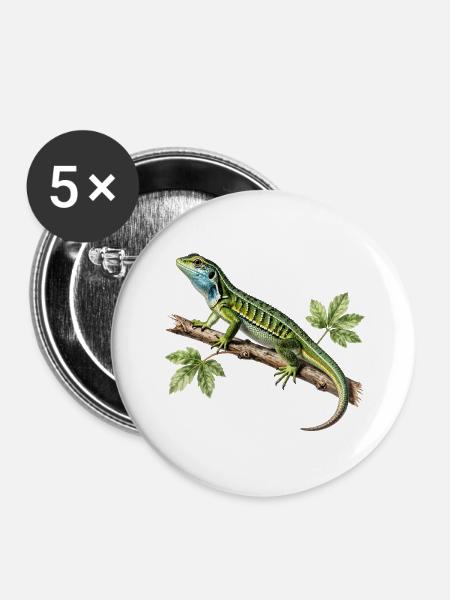 Green Lizard – Vintage-Naturwissenschaftsillustration - Buttons groß 56 mm (5er Pack) - Weiß
