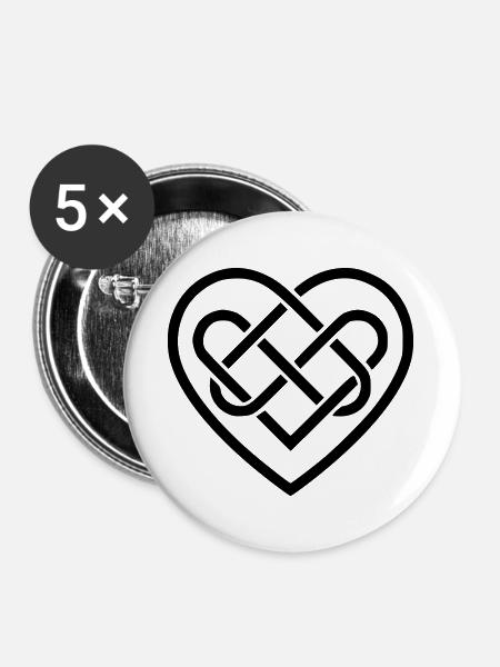 Schwarzes keltisches Herz - Buttons groß 56 mm (5er Pack) - Weiß