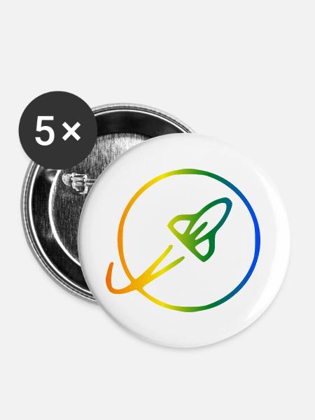 Rakete Regenbogen Umlaufbahn - Buttons groß 56 mm (5er Pack) - Weiß