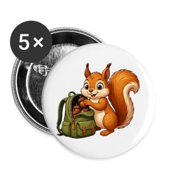Aventurier Écureuil avec des Noix - Lot de 5 grands badges (56 mm) - blanc - Devant