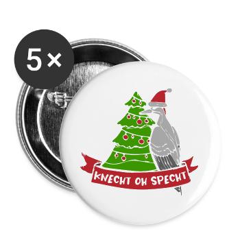 Weihnachten Weihnachtsmotiv  Specht Vogel - Buttons groß 56 mm (5er Pack) - Weiß - Vorne