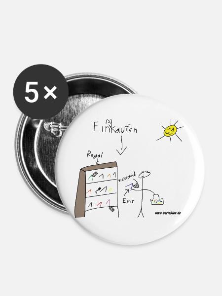 Ein(s) kaufen - Buttons groß 56 mm (5er Pack) - Weiß