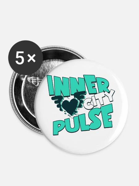 Inner City Pulse – Straßenkultur Grafikdesign - Buttons groß 56 mm (5er Pack) - Weiß