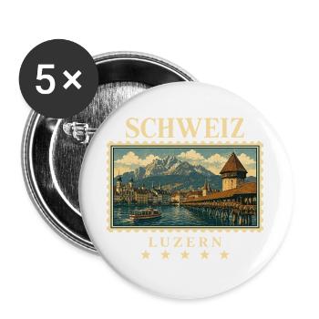 Schweiz Luzern Vintage Reisemarke - Buttons groß 56 mm (5er Pack) - Weiß - Vorne