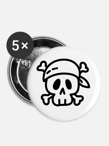 Pirat - Buttons groß 56 mm (5er Pack) - Weiß