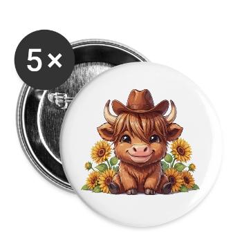 Vache tournesol au chapeau de cow-boy - Lot de 5 grands badges (56 mm) - blanc - Devant
