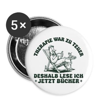 Bücher Lesen Retro Ente im Liegestuhl - Buttons groß 56 mm (5er Pack) - Weiß - Vorne