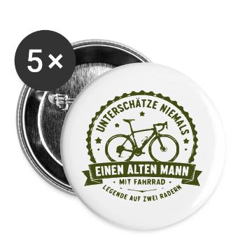 Zwei-Rad-Legende: Alter Mann mit Fahrrad - Buttons groß 56 mm (5er Pack) - Weiß - Vorne