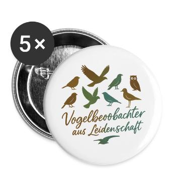 Vogelbeobachter aus Leidenschaft - Buttons groß 56 mm (5er Pack) - Weiß - Vorne