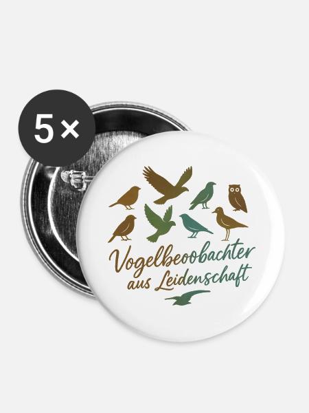 Vogelbeobachter aus Leidenschaft - Buttons groß 56 mm (5er Pack) - Weiß