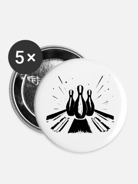 Bowling Sport - Buttons groß 56 mm (5er Pack) - Weiß