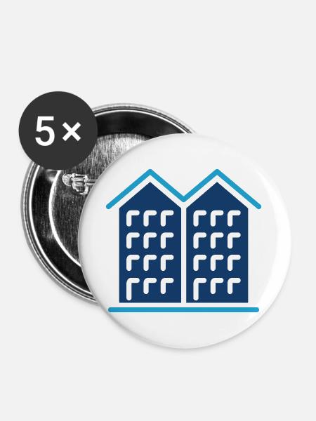 Apartmentgebäude Solid-Icon-Immobilien - Buttons groß 56 mm (5er Pack) - Weiß