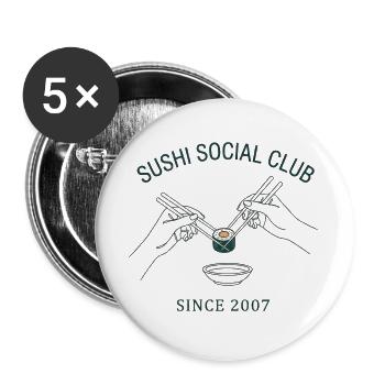 Club social de sushi Maki Roll depuis 2007 style japonais - Lot de 5 grands badges (56 mm) - blanc - Devant