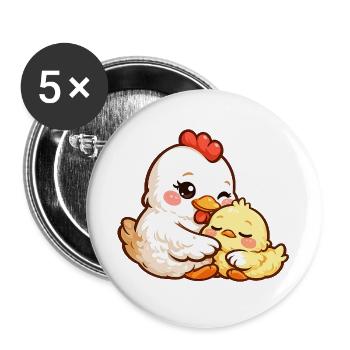 Mother hen cuddles with her little chick - Buttons large 2.2''/56 mm (5-pack) - white - Front