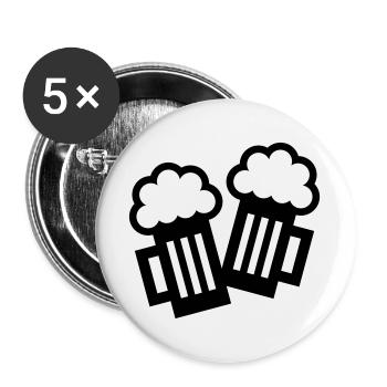 2 Bierkrug Icons Stoßen An (Bier / Maßkrüge / B) - Buttons groß 56 mm (5er Pack) - Weiß - Vorne