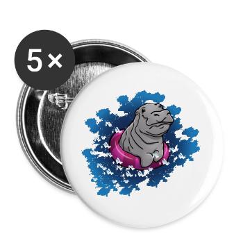 Hippopotame avec anneau de nage - Lot de 5 grands badges (56 mm) - blanc - Devant