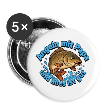 Angeln mit Papa – Alles ist Gut - Buttons groß 56 mm (5er Pack) - Weiß - Vorne