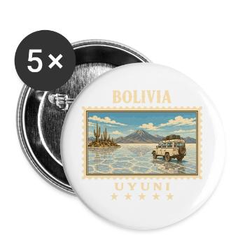 Bolivien Uyuni Vintage Reisemarke - Buttons groß 56 mm (5er Pack) - Weiß - Vorne