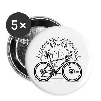 City bike in a cogwheel circle - Buttons large 2.2''/56 mm (5-pack) - white - Front