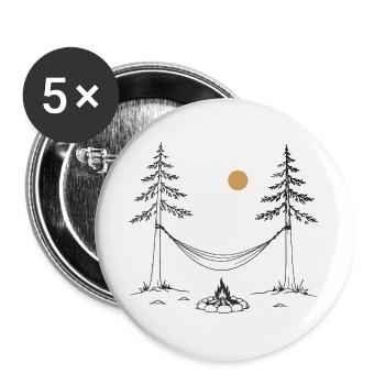 Mondnacht am Lagerfeuer mit Hängematte - Buttons groß 56 mm (5er Pack) - Weiß - Vorne