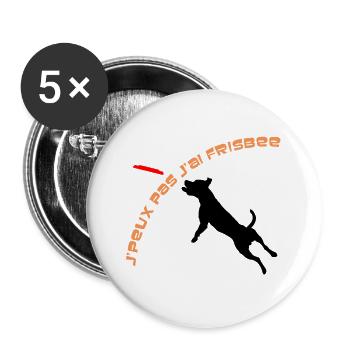 Staffie j'peux pas j'ai frisbee sport - 003 - Lot de 5 grands badges (56 mm) - blanc - Devant