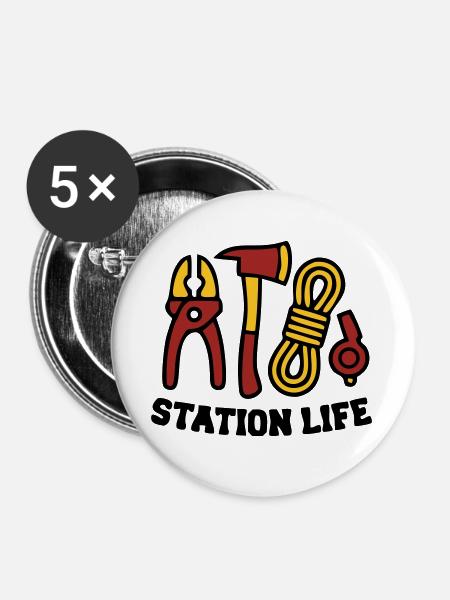 Station Life Feuerwehr Icon - Buttons groß 56 mm (5er Pack) - Weiß