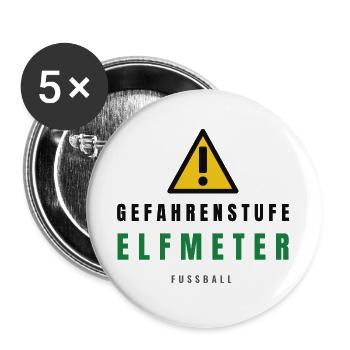 Gefahrenstufe Elf Meter Fußball - Buttons groß 56 mm (5er Pack) - Weiß - Vorne