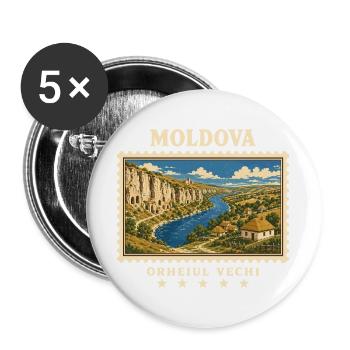 Moldau Orheiul Vechi Vintage Reisemarke - Buttons groß 56 mm (5er Pack) - Weiß - Vorne