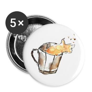 Tasse de café aquarelle feu Temps de café - Lot de 5 grands badges (56 mm) - blanc - Devant