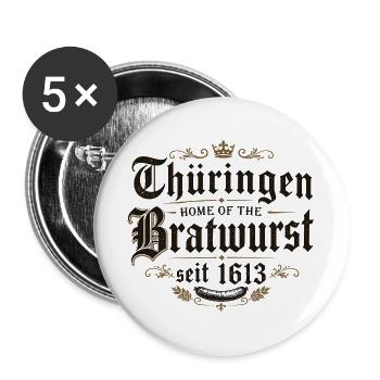 Thüringen Bratwurst Heritage 1613 - Buttons groß 56 mm (5er Pack) - Weiß - Vorne