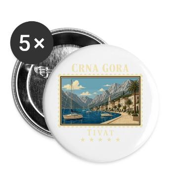 Montenegro Tivat Vintage Reisemarke - Buttons groß 56 mm (5er Pack) - Weiß - Vorne
