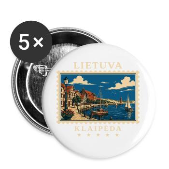 Litauen Klaipėda Vintage Reisemarke - Buttons groß 56 mm (5er Pack) - Weiß - Vorne