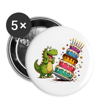 Parade du gâteau d’anniversaire de Dino - Lot de 5 grands badges (56 mm) - blanc - Devant