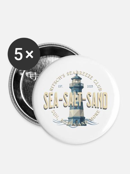 Leuchtturm Surf Seebrise Club - Buttons groß 56 mm (5er Pack) - Weiß