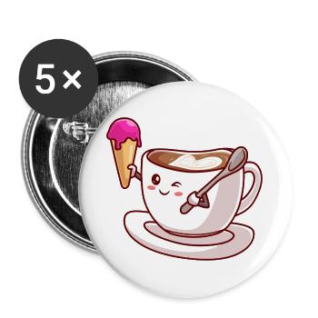 Kawaii-Kaffeekegel-Maskottchen - Buttons groß 56 mm (5er Pack) - Weiß - Vorne