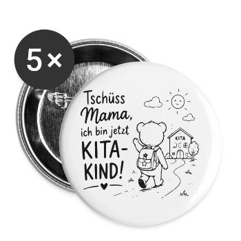 Tschüss Mama Kita Kind Abschied - Buttons groß 56 mm (5er Pack) - Weiß - Vorne