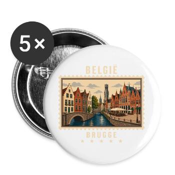 Belgien Brugge Vintage Reisemarke - Buttons groß 56 mm (5er Pack) - Weiß - Vorne