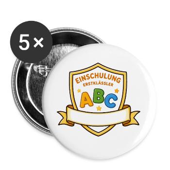 Einschulung ABC Schild Motiv - Buttons groß 56 mm (5er Pack) - Weiß - Vorne
