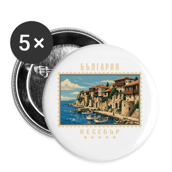 Bulgarien Nessebar Vintage Reisemarke - Buttons groß 56 mm (5er Pack) - Weiß - Vorne