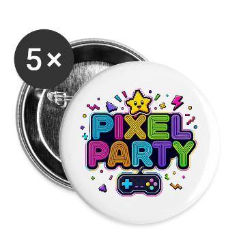 Retro Pixel Party 80er Jahre - Buttons groß 56 mm (5er Pack) - Weiß - Vorne