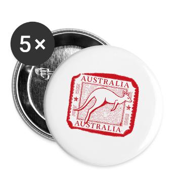 Australischer Känguru-Stempeldruck - Buttons groß 56 mm (5er Pack) - Weiß - Vorne