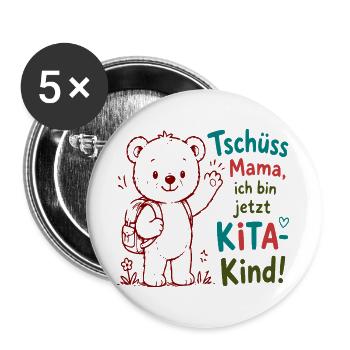 Kita Abschied Bär - Buttons groß 56 mm (5er Pack) - Weiß - Vorne